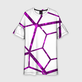 Детское платье 3D с принтом Hexagon в Новосибирске, 100% полиэстер | прямой силуэт, чуть расширенный к низу. Круглая горловина, на рукавах — воланы | hexagon | lines | purple | violet | линии | фиолетовый многоугольник | шестиугольник