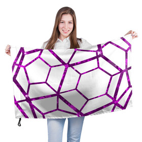 Флаг 3D с принтом Hexagon в Новосибирске, 100% полиэстер | плотность ткани — 95 г/м2, размер — 67 х 109 см. Принт наносится с одной стороны | hexagon | lines | purple | violet | линии | фиолетовый многоугольник | шестиугольник