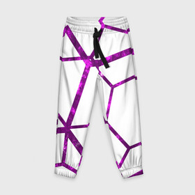 Детские брюки 3D с принтом Hexagon в Новосибирске, 100% полиэстер | манжеты по низу, эластичный пояс регулируется шнурком, по бокам два кармана без застежек, внутренняя часть кармана из мелкой сетки | hexagon | lines | purple | violet | линии | фиолетовый многоугольник | шестиугольник