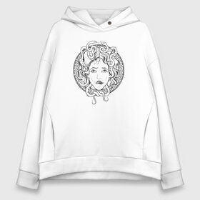 Женское худи Oversize хлопок с принтом Ахегао Горгона Ahegao Gorgon в Новосибирске, френч-терри — 70% хлопок, 30% полиэстер. Мягкий теплый начес внутри —100% хлопок | боковые карманы, эластичные манжеты и нижняя кромка, капюшон на магнитной кнопке | ahegao | anime | manga | medusa gorgon | o face | senpai | versace | аниме | версаче | медуза горгона