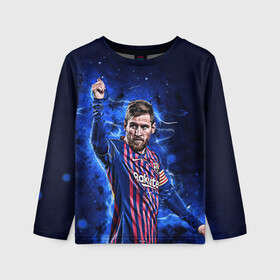 Детский лонгслив 3D с принтом Lionel Messi Barcelona 10 в Новосибирске, 100% полиэстер | длинные рукава, круглый вырез горловины, полуприлегающий силуэт
 | Тематика изображения на принте: 10 | argentina | barcelona | fc | fifa | footbal | leo | lionel | messi | soccer | аргентина | барселона | лео | лига | лионель | месси | мяч | мячик | поле | спорт | форма | футбол | футболист | футбольная | футбольный | чемпион