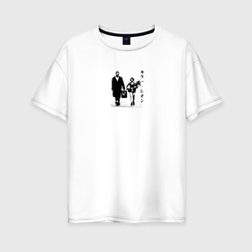 Женская футболка хлопок Oversize с принтом Leon в Новосибирске, 100% хлопок | свободный крой, круглый ворот, спущенный рукав, длина до линии бедер
 | leon | винтаж | кино | леон | матильда | ретро | старый | фильм