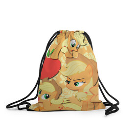 Рюкзак-мешок 3D с принтом Applejack pattern в Новосибирске, 100% полиэстер | плотность ткани — 200 г/м2, размер — 35 х 45 см; лямки — толстые шнурки, застежка на шнуровке, без карманов и подкладки | my little pony | дружба это чудо | единорог | единороги | май литл пони | мульт | мультфильм