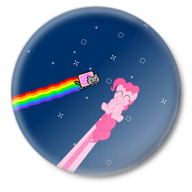 Значок с принтом Nyan cat x Pony в Новосибирске,  металл | круглая форма, металлическая застежка в виде булавки | my little pony | nyan cat | дружба это чудо | единорог | единороги | май литл пони | мульт | мультфильм | нян кэт