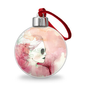 Ёлочный шар с принтом Девушка в Новосибирске, Пластик | Диаметр: 77 мм | в очках | девушка | рисунок акварелью | розовая акварель