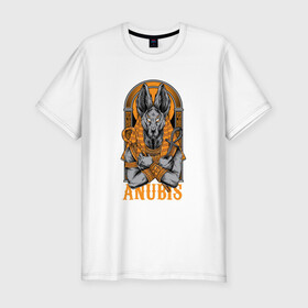 Мужская футболка хлопок Slim с принтом Анубис божество в Новосибирске, 92% хлопок, 8% лайкра | приталенный силуэт, круглый вырез ворота, длина до линии бедра, короткий рукав | анубис | бог | божество | древнеегипетский | египет | инпу | мифология | шакал