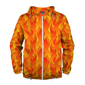 Мужская ветровка 3D с принтом ПЛАМЯ 2.0 в Новосибирске, 100% полиэстер | подол и капюшон оформлены резинкой с фиксаторами, два кармана без застежек по бокам, один потайной карман на груди | fire | flame | горячий | желтый | красный | летний | огонь | пожар | стиль | теплый | тренд | языки пламени | яркий