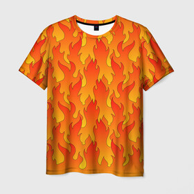 Мужская футболка 3D с принтом ПЛАМЯ 2.0 в Новосибирске, 100% полиэфир | прямой крой, круглый вырез горловины, длина до линии бедер | fire | flame | горячий | желтый | красный | летний | огонь | пожар | стиль | теплый | тренд | языки пламени | яркий