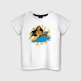 Детская футболка хлопок с принтом Покахонтас и Мико в Новосибирске, 100% хлопок | круглый вырез горловины, полуприлегающий силуэт, длина до линии бедер | disney | meeko | pocahontas | princess pocahontas | raccoon meeko | vdzabma | дисней | енот | енот мико | мико | покахонтас