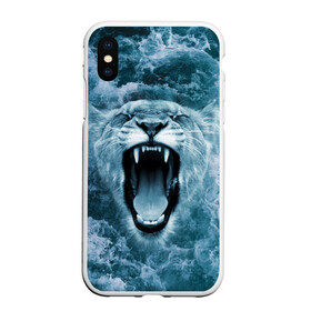 Чехол для iPhone XS Max матовый с принтом Львица в бушующих волнах в Новосибирске, Силикон | Область печати: задняя сторона чехла, без боковых панелей | Тематика изображения на принте: волны | крупная кошка | лев | львица | море | океан