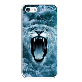 Чехол для iPhone 5/5S матовый с принтом Львица в бушующих волнах в Новосибирске, Силикон | Область печати: задняя сторона чехла, без боковых панелей | Тематика изображения на принте: волны | крупная кошка | лев | львица | море | океан