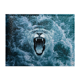 Обложка для студенческого билета с принтом Львица в бушующих волнах в Новосибирске, натуральная кожа | Размер: 11*8 см; Печать на всей внешней стороне | волны | крупная кошка | лев | львица | море | океан