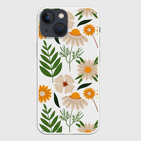 Чехол для iPhone 13 mini с принтом Цветы и листья в Новосибирске,  |  | листья | полевые цветы | ромашки | текстуры | узор | цветы | цветы и листья