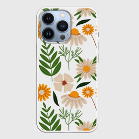 Чехол для iPhone 13 Pro с принтом Цветы и листья в Новосибирске,  |  | листья | полевые цветы | ромашки | текстуры | узор | цветы | цветы и листья