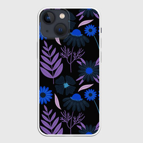 Чехол для iPhone 13 mini с принтом Цветы и листья в Новосибирске,  |  | васильки | листья | полевые цветы | ромашки | текстуры | узор | фиолетовые листья | цветы | цветы и листья