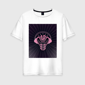 Женская футболка хлопок Oversize с принтом HARDBASS SKULL в Новосибирске, 100% хлопок | свободный крой, круглый ворот, спущенный рукав, длина до линии бедер
 | music | pink | purple | retrowave | музыка | неоновая | ретро | розовый | стиль | тренд | череп в наушниках | яркий