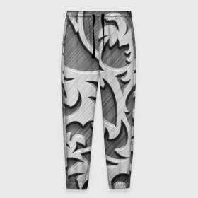 Мужские брюки 3D с принтом Монохромный узор в Новосибирске, 100% полиэстер | манжеты по низу, эластичный пояс регулируется шнурком, по бокам два кармана без застежек, внутренняя часть кармана из мелкой сетки | монохром | рисунок | серебристый | серебро | узор