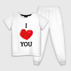 Детская пижама хлопок с принтом I LOVE YOU | HEART (Z) в Новосибирске, 100% хлопок |  брюки и футболка прямого кроя, без карманов, на брюках мягкая резинка на поясе и по низу штанин
 | Тематика изображения на принте: affection | cardiac | fondness | heart | i love you | love | loving | другу | любимая | любмый | любовь | любоф | любофф | любофь | надписи | надпись | подарок | подруге | сердечко | сердце | сердцевина | сердчишко | я тебя люблю