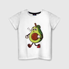 Детская футболка хлопок с принтом Авокадо поет в Новосибирске, 100% хлопок | круглый вырез горловины, полуприлегающий силуэт, длина до линии бедер | avocado | cute | fruit | авокадо | милый | музыка | фрукт