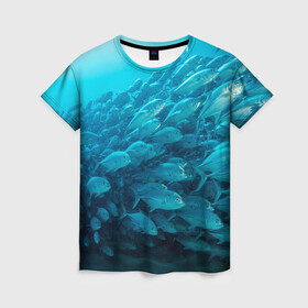Женская футболка 3D с принтом Морской мир в Новосибирске, 100% полиэфир ( синтетическое хлопкоподобное полотно) | прямой крой, круглый вырез горловины, длина до линии бедер | вода | море | морская вода | морские животные | морские жители | морской мир | океан | рыбки | рыбы