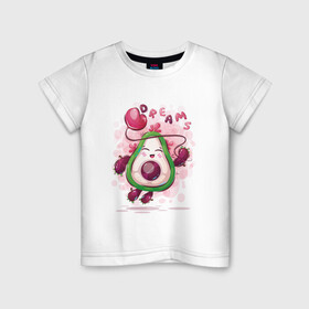 Детская футболка хлопок с принтом Авокадо dreams в Новосибирске, 100% хлопок | круглый вырез горловины, полуприлегающий силуэт, длина до линии бедер | avocado | cute | dream | fruit | heart | авокадо | милый | музыка | сердечко | сердце | фрукт