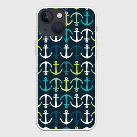 Чехол для iPhone 13 mini с принтом Якоря в Новосибирске,  |  | корабельные | море | морские | паттерны | разноцветные | якоря
