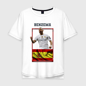 Мужская футболка хлопок Oversize с принтом Карим Бензема (Реал Мадрид) в Новосибирске, 100% хлопок | свободный крой, круглый ворот, “спинка” длиннее передней части | karim benzema | карим бензема | реал мадрид | флаг испании | футболист | футбольная форма