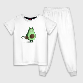Детская пижама хлопок с принтом Авокадо кот идет на работу в Новосибирске, 100% хлопок |  брюки и футболка прямого кроя, без карманов, на брюках мягкая резинка на поясе и по низу штанин
 | avocado | cat | авокадо | кот | рисунок