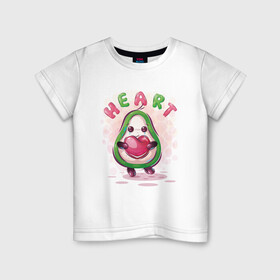 Детская футболка хлопок с принтом Авокадо с сердцем в Новосибирске, 100% хлопок | круглый вырез горловины, полуприлегающий силуэт, длина до линии бедер | avocado | cute | dream | fruit | heart | авокадо | милый | музыка | сердечко | сердце | фрукт