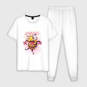 Мужская пижама хлопок с принтом Смешной шмель в Новосибирске, 100% хлопок | брюки и футболка прямого кроя, без карманов, на брюках мягкая резинка на поясе и по низу штанин
 | bumblebee | cute | бамблби | кавай | милый | насекомое | шмеленок | шмель