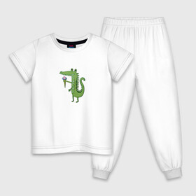 Детская пижама хлопок с принтом Крокодильчик с мороженным в Новосибирске, 100% хлопок |  брюки и футболка прямого кроя, без карманов, на брюках мягкая резинка на поясе и по низу штанин
 | детский | крокодил | крокодильчик | лето | мультфильм | персонаж