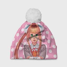 Шапка 3D c помпоном с принтом Monika Pop Art в Новосибирске, 100% полиэстер | универсальный размер, печать по всей поверхности изделия | anime | game | games | monika | natsuki | sayori | yuri | аниме | визуальный роман | доки доки | игра | игры | литературный клуб | моника | нацуки | саёри | юри