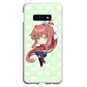 Чехол для Samsung S10E с принтом Chibi Monika в Новосибирске, Силикон | Область печати: задняя сторона чехла, без боковых панелей | ddlc | doki doki literature club | monika | моника