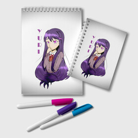 Блокнот с принтом Doki Doki YURI в Новосибирске, 100% бумага | 48 листов, плотность листов — 60 г/м2, плотность картонной обложки — 250 г/м2. Листы скреплены удобной пружинной спиралью. Цвет линий — светло-серый
 | anime | doki doki literature club | monika | natsuki | sayori | yuri | аниме | доки доки | доки доки литературный клуб | моника | нацуки | саёри | юри