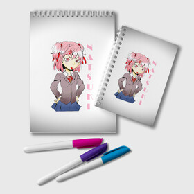 Блокнот с принтом Doki Doki NATSUKI в Новосибирске, 100% бумага | 48 листов, плотность листов — 60 г/м2, плотность картонной обложки — 250 г/м2. Листы скреплены удобной пружинной спиралью. Цвет линий — светло-серый
 | Тематика изображения на принте: anime | doki doki literature club | monika | natsuki | sayori | yuri | аниме | доки доки | доки доки литературный клуб | моника | нацуки | саёри | юри