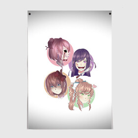 Постер с принтом Doki Doki Literature Club в Новосибирске, 100% бумага
 | бумага, плотность 150 мг. Матовая, но за счет высокого коэффициента гладкости имеет небольшой блеск и дает на свету блики, но в отличии от глянцевой бумаги не покрыта лаком | anime | doki doki literature club | monika | natsuki | sayori | yuri | аниме | доки доки | доки доки литературный клуб | моника | нацуки | саёри | юри