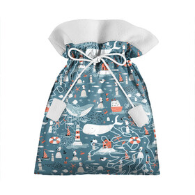 Подарочный 3D мешок с принтом Море и его жители в Новосибирске, 100% полиэстер | Размер: 29*39 см | Тематика изображения на принте: киты | кораллы | маяк | море | морская тема | морские символы | паттерн | чайка