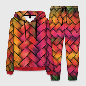Мужской костюм 3D с принтом Colorful weave в Новосибирске, 100% полиэстер | Манжеты и пояс оформлены тканевой резинкой, двухслойный капюшон со шнурком для регулировки, карманы спереди | colorful | texture | twist | weave | красочный | плетенка | текстура