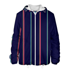 Мужская куртка 3D с принтом Синие и розовые полосы в Новосибирске, ткань верха — 100% полиэстер, подклад — флис | прямой крой, подол и капюшон оформлены резинкой с фиксаторами, два кармана без застежек по бокам, один большой потайной карман на груди. Карман на груди застегивается на липучку | blue | pink | stripes | полосатый | полосы | розовые | синие
