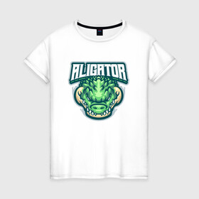Женская футболка хлопок с принтом Aligator в Новосибирске, 100% хлопок | прямой крой, круглый вырез горловины, длина до линии бедер, слегка спущенное плечо | alligator | crocodile | reptile | аллигатор | крокодил