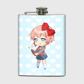 Фляга с принтом Chibi Sayori в Новосибирске, металлический корпус | емкость 0,22 л, размер 125 х 94 мм. Виниловая наклейка запечатывается полностью | ddlc | doki doki literature club | sayori | саёри | сайори