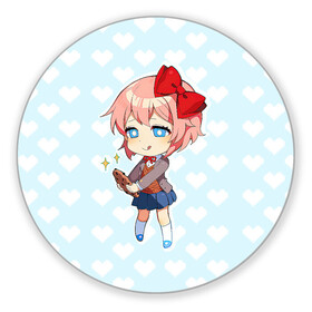 Коврик для мышки круглый с принтом Chibi Sayori в Новосибирске, резина и полиэстер | круглая форма, изображение наносится на всю лицевую часть | ddlc | doki doki literature club | sayori | саёри | сайори