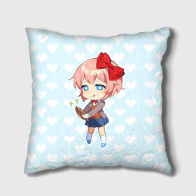 Подушка 3D с принтом Chibi Sayori в Новосибирске, наволочка – 100% полиэстер, наполнитель – холлофайбер (легкий наполнитель, не вызывает аллергию). | состоит из подушки и наволочки. Наволочка на молнии, легко снимается для стирки | ddlc | doki doki literature club | sayori | саёри | сайори