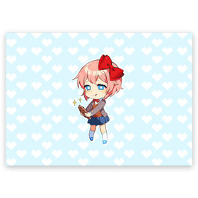 Поздравительная открытка с принтом Chibi Sayori в Новосибирске, 100% бумага | плотность бумаги 280 г/м2, матовая, на обратной стороне линовка и место для марки
 | ddlc | doki doki literature club | sayori | саёри | сайори