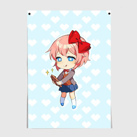 Постер с принтом Chibi Sayori в Новосибирске, 100% бумага
 | бумага, плотность 150 мг. Матовая, но за счет высокого коэффициента гладкости имеет небольшой блеск и дает на свету блики, но в отличии от глянцевой бумаги не покрыта лаком | ddlc | doki doki literature club | sayori | саёри | сайори