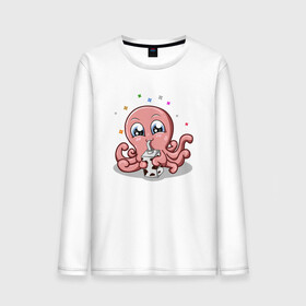 Мужской лонгслив хлопок с принтом Милый Осьминог в Новосибирске, 100% хлопок |  | Тематика изображения на принте: cute | octopus | милый | осьминог | осьминожка | тентакли