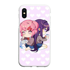 Чехол для iPhone XS Max матовый с принтом Chibi Natsuki and Yuri в Новосибирске, Силикон | Область печати: задняя сторона чехла, без боковых панелей | Тематика изображения на принте: ddlc | doki doki literature club | natsuki | yuri | натсуки | нацуки | юри