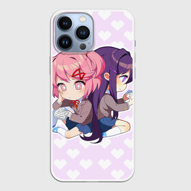 Чехол для iPhone 13 Pro Max с принтом Chibi Natsuki and Yuri в Новосибирске,  |  | Тематика изображения на принте: ddlc | doki doki literature club | natsuki | yuri | натсуки | нацуки | юри