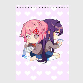 Скетчбук (блокнот) с принтом Chibi Natsuki and Yuri в Новосибирске, 100% бумага
 | 48 листов, плотность листов — 100 г/м2, плотность картонной обложки — 250 г/м2. Листы скреплены сверху удобной пружинной спиралью | ddlc | doki doki literature club | natsuki | yuri | натсуки | нацуки | юри