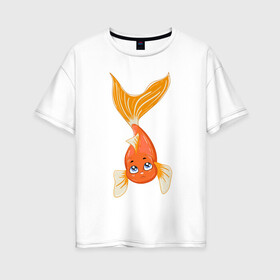 Женская футболка хлопок Oversize с принтом Золотая рыбка в Новосибирске, 100% хлопок | свободный крой, круглый ворот, спущенный рукав, длина до линии бедер
 | fish | желание | золотая | золотая рыбка | море | океан | рыба | рыбка